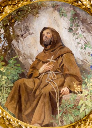 Vienna - st. Francis from vestibule in Schottenkirche church Vienna - Paint of st. Francis from vestibule of Schottenkirche church on July 3, 2013 in Vienna.